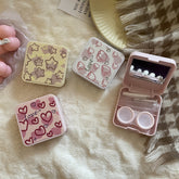 Estuche para lentes de contacto de color corazón de Niche Girl con diseño de amor rosa simple de INS